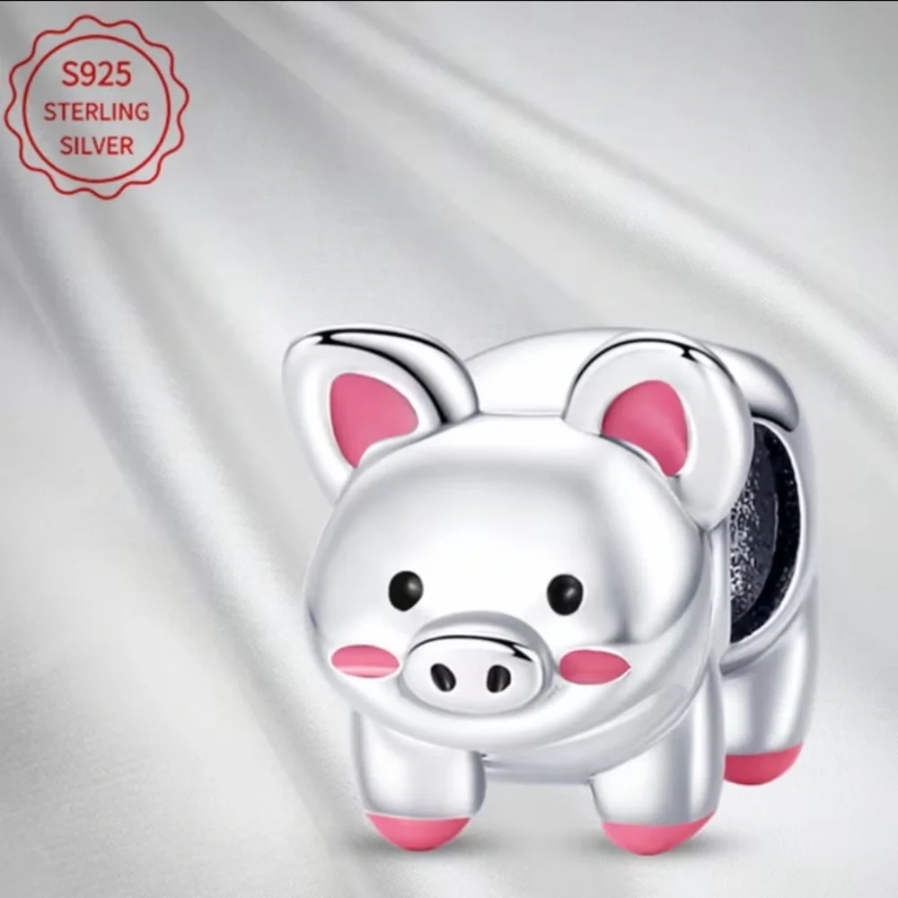 925 Sterling Silver Piggy Bracelet Charm-compatible with most charm bracelets